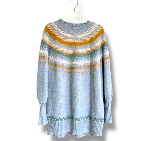 J. Crew Sweaters - J. Crew Pale Blue Fair Isle Puff Sleeve Relaxed Fit Pullover Sweater Size XS